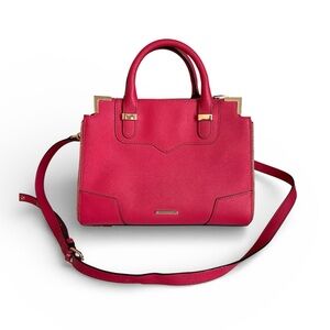 Rebecca Minkoff Amorous Satchel Hot Pink Saffiano Leather Crossbody Gold Accent